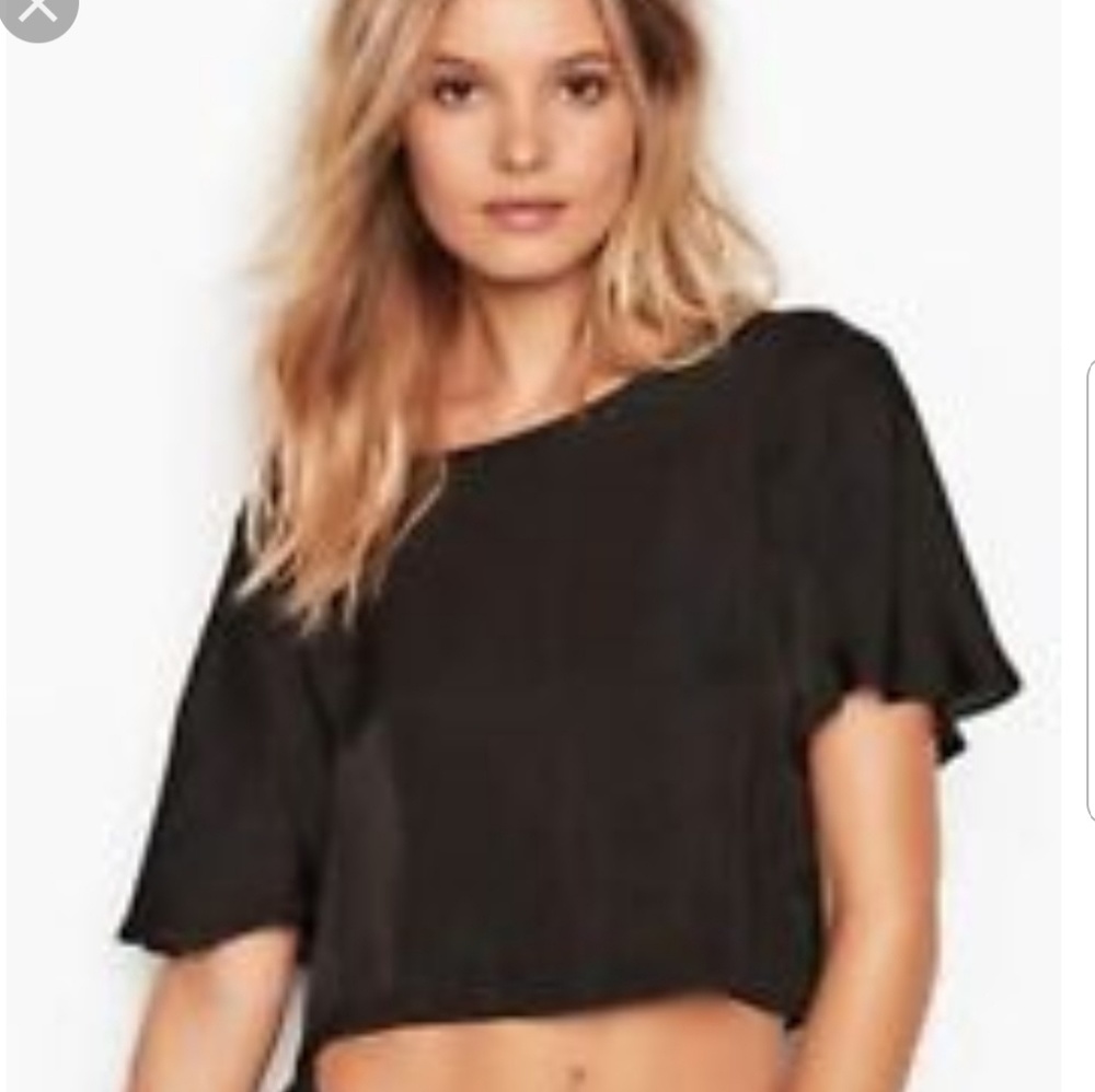 *Ivory* VS Satin Crop Top Sleep Shirt